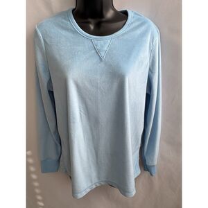 Noire Light Sky Blue Crewneck Long Sleeve Plush Velvet Top Size M Casual Cozy